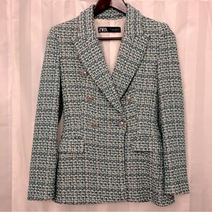 ZARA teal tweed blazer